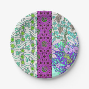Art nouveau Grapevine floral vintage purple teal Paper Plates