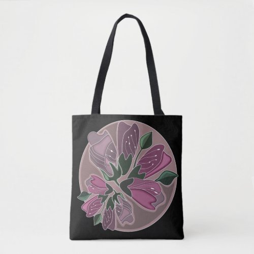 Art nouveau green and dusty pink floral print tote bag