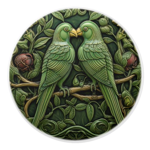 Art Nouveau Green Birds Antique Inspired Nature Ceramic Knob