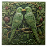 Art Nouveau Green Birds Antique Inspired Nature Ceramic Tile