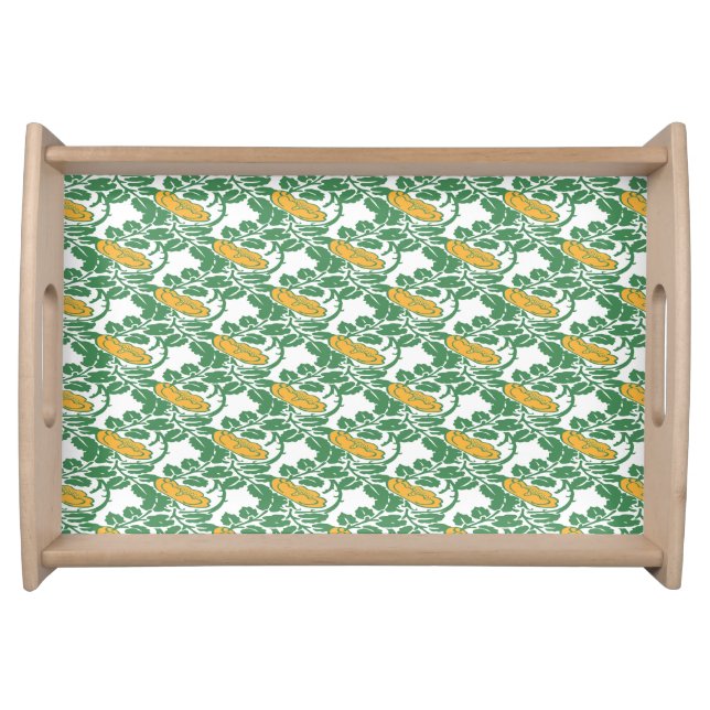 Art Nouveau Green Buttercup floral wallpaper Serving Tray (Front)