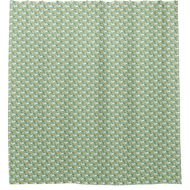 Art Nouveau Green Buttercup floral wallpaper Shower Curtain (Front)