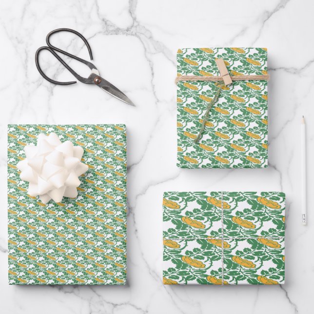 Art Nouveau Green Buttercup floral wallpaper Wrapping Paper Sheets (Front)
