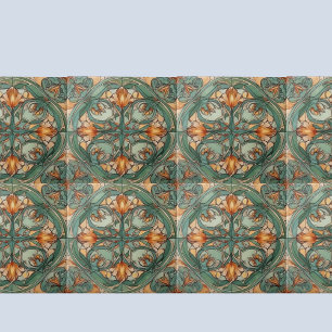 Art Nouveau Green Floral Motif Ceramic Tile