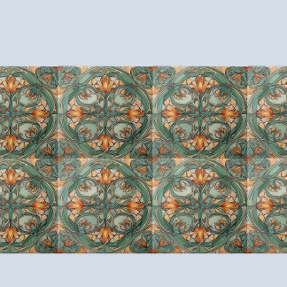 Art Nouveau Green Floral Motif Ceramic Tile