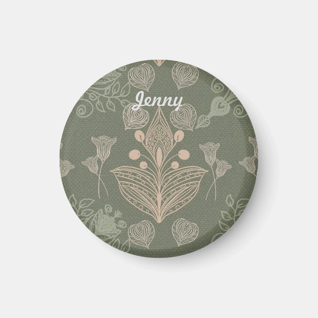 Art Nouveau Green Floral Personalized Magnet (Front)