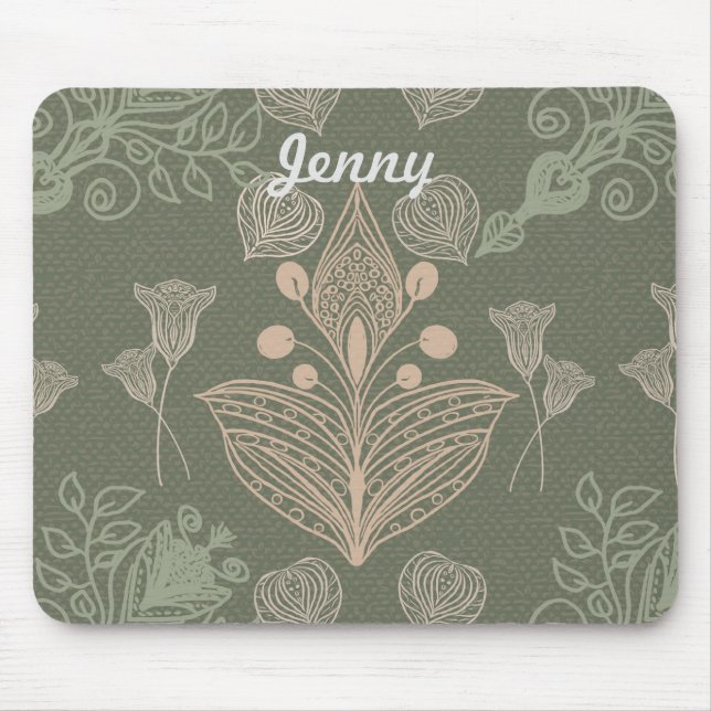 Art Nouveau Green Floral Personalized   Mouse Pad (Front)