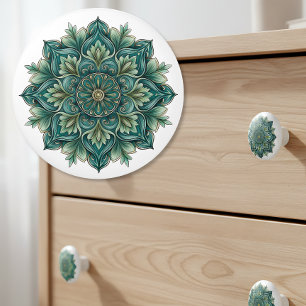 Art Nouveau Green Medallion Ceramic Knob