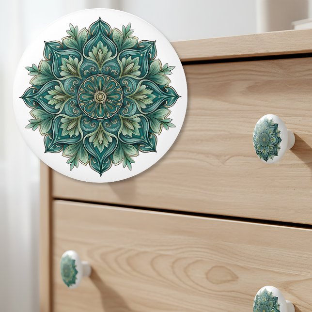 Art Nouveau Green Medallion Ceramic Knob (Creator Uploaded)