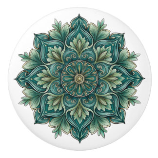 Art Nouveau Green Medallion Ceramic Knob