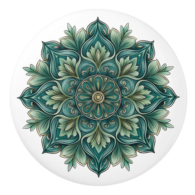 Art Nouveau Green Medallion Ceramic Knob (Front)