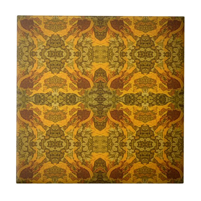Art Nouveau Green Yellow Brown Floral Pattern Ceramic Tile (Front)