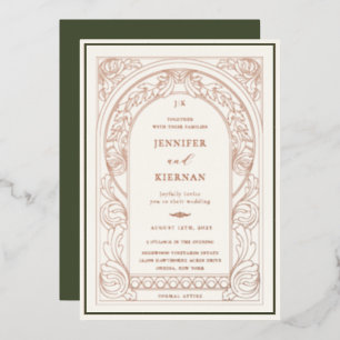 Art Nouveau Greenery Arch Wedding Foil Invitation