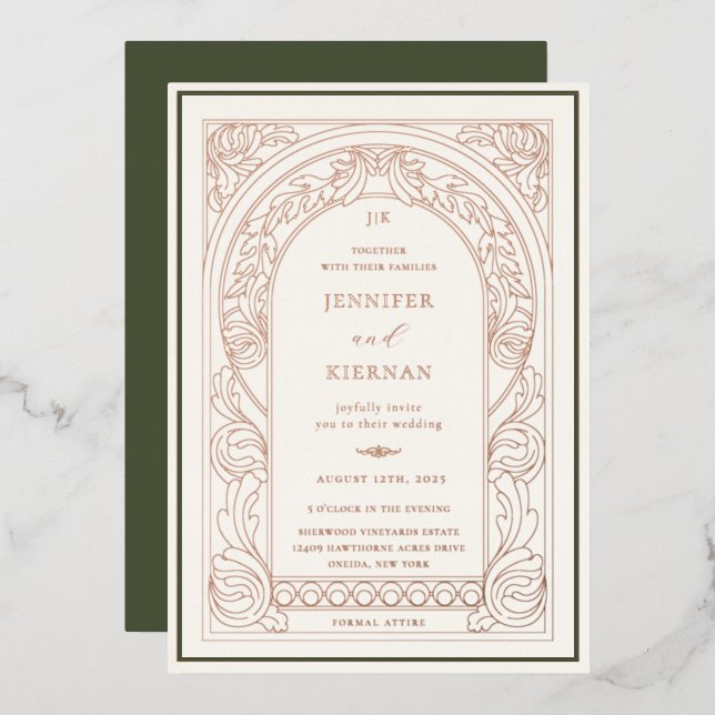 Art Nouveau Greenery Arch Wedding Foil Invitation (Front/Back)