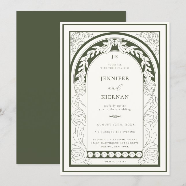 Art Nouveau Greenery Arch Wedding Invitation (Front/Back)