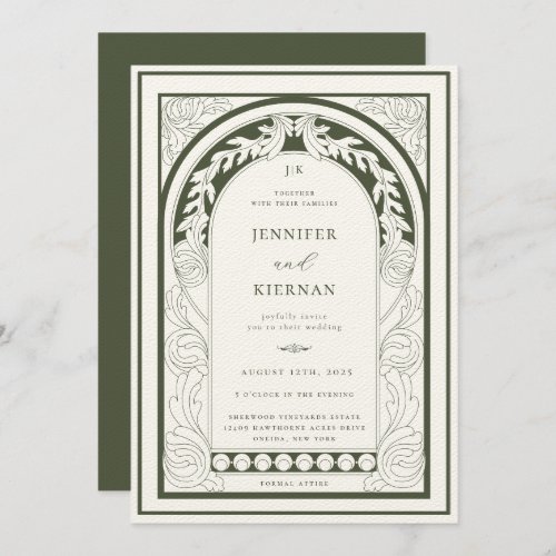 Art Nouveau Greenery Arch Wedding Invitation