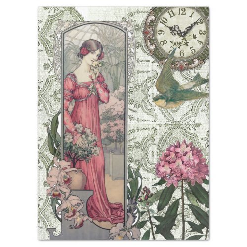 ART NOUVEAU GREENHOUSE FLOWERS MAIDEN TISSUE PAPER