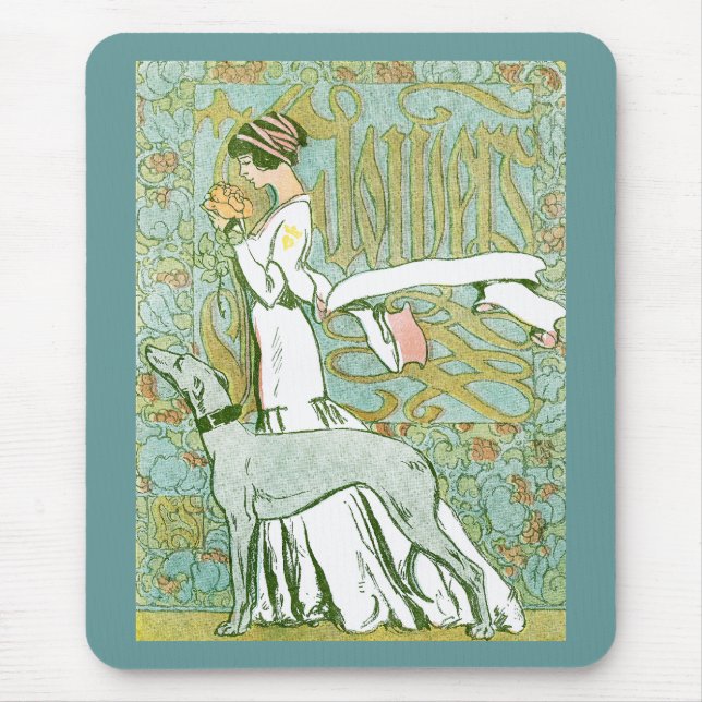 Art Nouveau Greyhound and Lady with Flower Mouse Pad (Front)