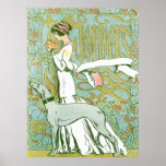 Art Nouveau Greyhound And Lady With Flower Poster at Zazzle