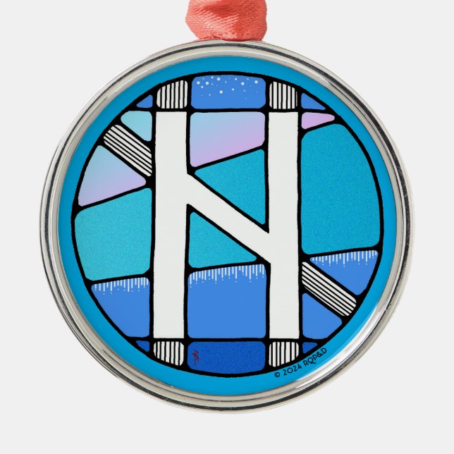 Art Nouveau Hagalaz Rune of Transformation Metal Ornament (Front)