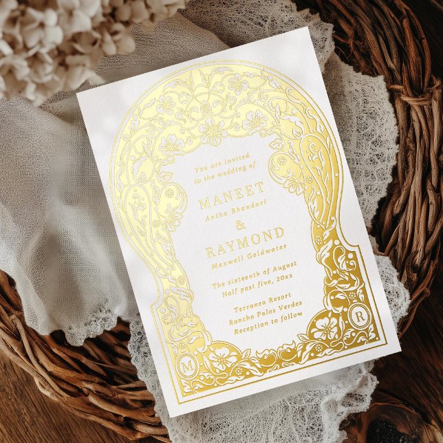 Art Nouveau Hand Drawn Blossoms Initials Wedding Foil Invitation (Creator Uploaded)