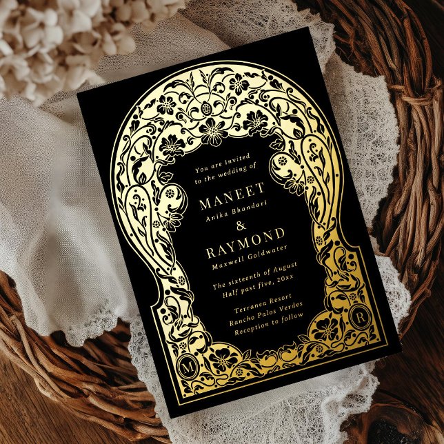 Art Nouveau Hand Drawn Blossoms Initials Wedding Foil Invitation (Creator Uploaded)