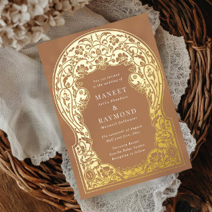 Art Nouveau Hand Drawn Blossoms Initials Wedding Foil Invitation