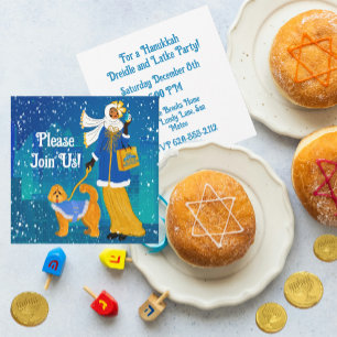 Art Nouveau Hanukkah Doodle Dog Personalized Invitation