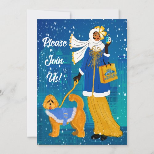 Art Nouveau Hanukkah Invitation Flat Holiday Card