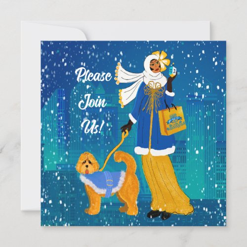 Art Nouveau Hanukkah Invitation Flat Holiday Card