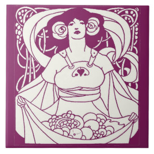 Art Nouveau Harvest Lady Ceramic Tile