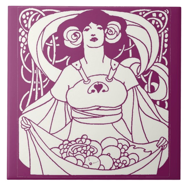 Art Nouveau Harvest Lady  Ceramic Tile (Front)