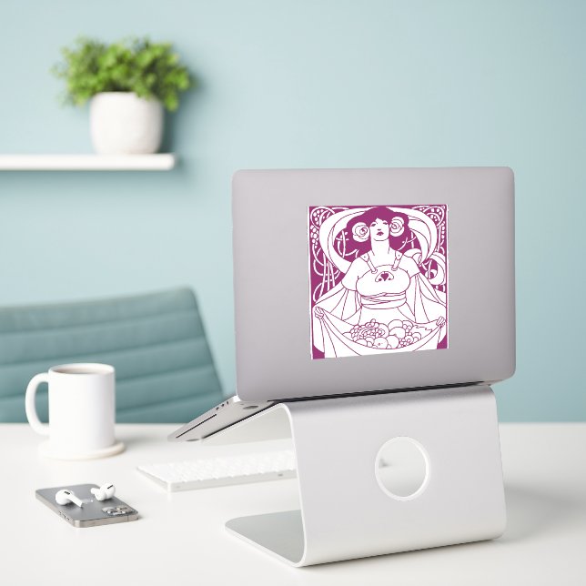 Art Nouveau Harvest Lady Sticker (Laptop On Desk)