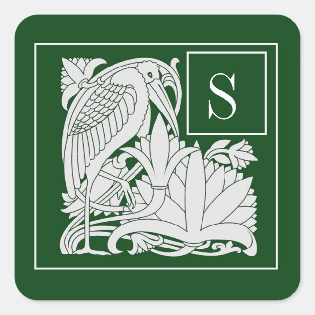 Art Nouveau Heron Monogram  Sticker (Front)