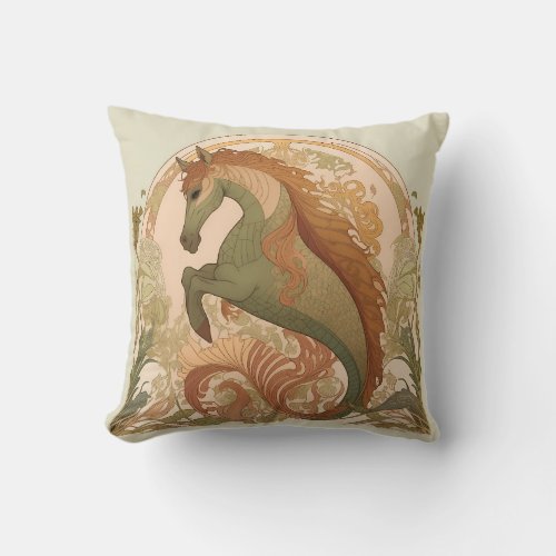 Art Nouveau _ Hippocampus Throw Pillow