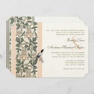 Art Nouveau HoneySuckle Hummingbird Wedding Invitation