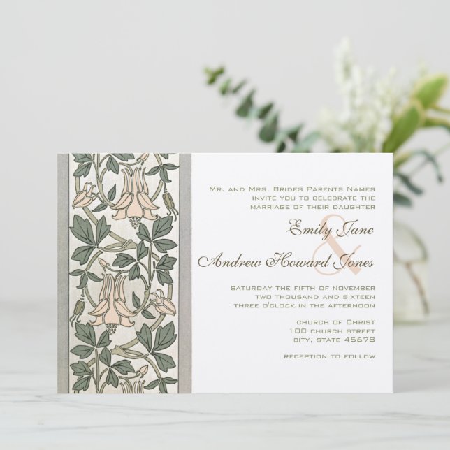 Art Nouveau HoneySuckle Pink Wedding Invitation (Standing Front)