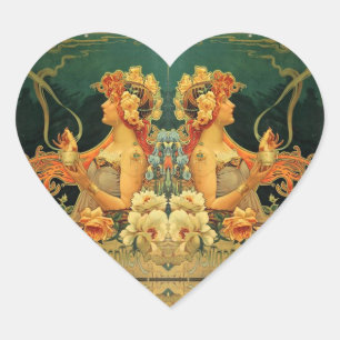 Art nouveau hot chocolate advertisement Hingre Heart Sticker