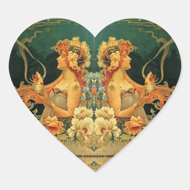 Art nouveau hot chocolate advertisement Hingre Heart Sticker (Front)