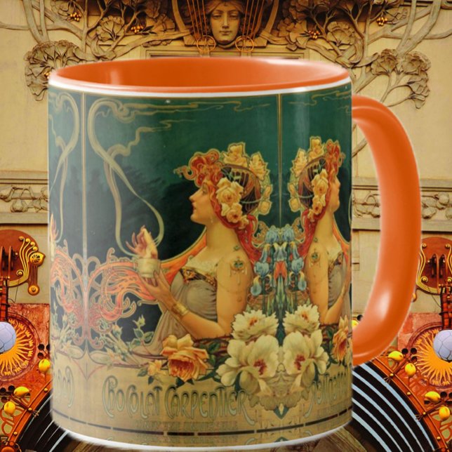 Art nouveau hot chocolate advertisement red green  mug (Creator Uploaded)