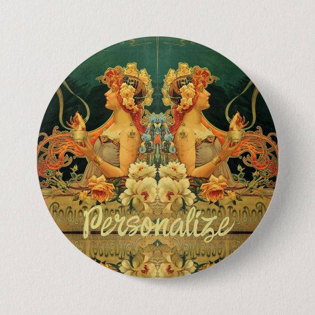 Art nouveau hot chocolate floral advertisement  button (Front)