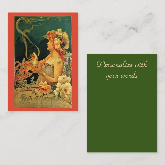 Art nouveau hot chocolate floral advertisement  note card (Front/Back)