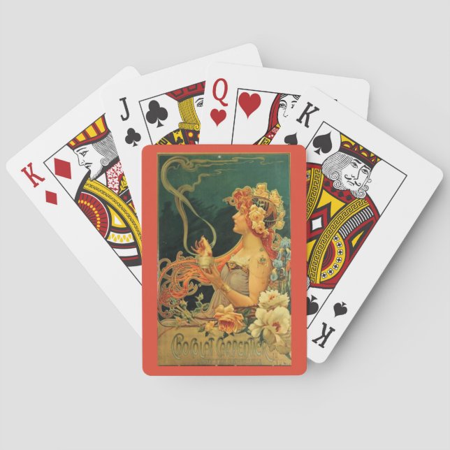 Art nouveau hot chocolate floral advertisement  poker cards (Back)