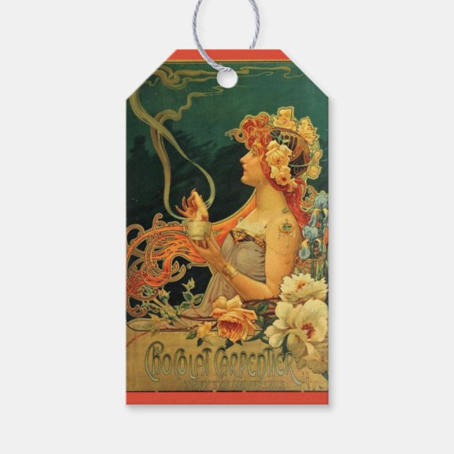 Art nouveau hot chocolate floral red green label (Front)