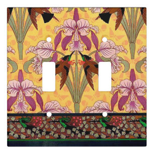 Art nouveau hummingbird and flower tile pattern light switch cover