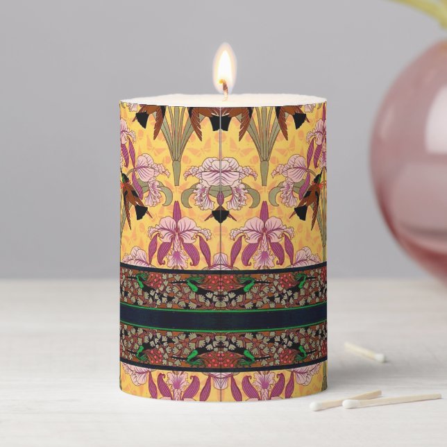 Art nouveau hummingbird and flower verneuil tile  pillar candle (In Situ)