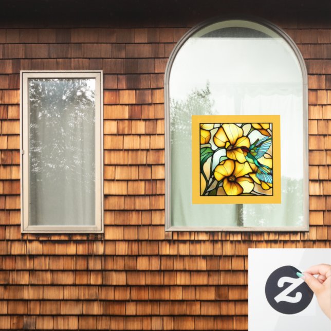 Art Nouveau Hummingbird Garden Faux Stained Glass Window Cling (Home Window)