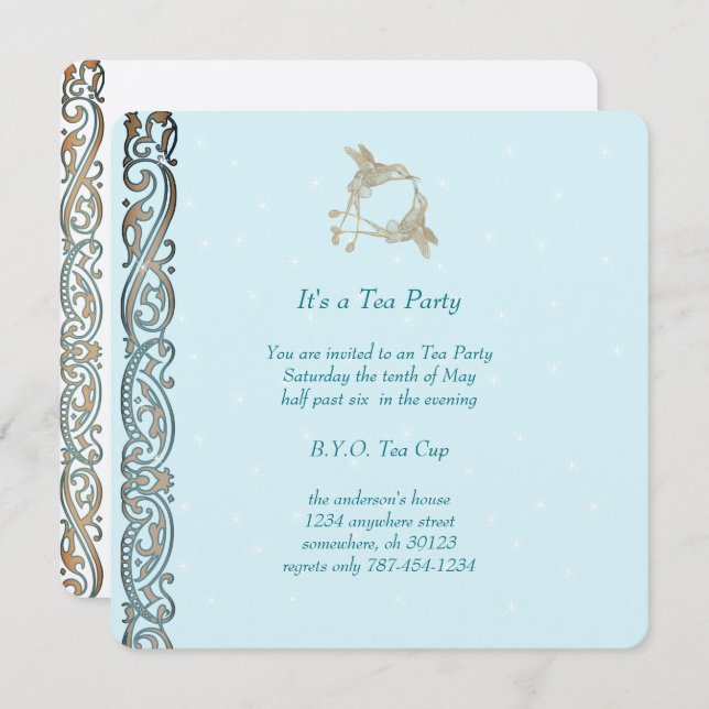 Art Nouveau Hummingbird  Tea Party Invitations (Front/Back)