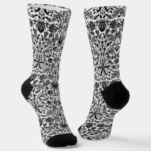 Art Nouveau Hyacinth Print, Black, White & Gray Socks