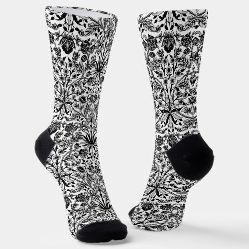 Art Nouveau Hyacinth Print Black White  Gray Socks